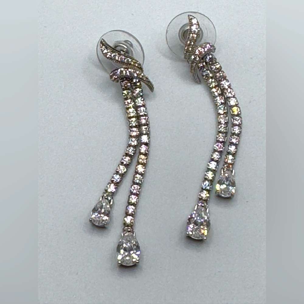 Arabella Cubic Zirconia Dangle Drop Earrings in Sterling Silver, Never worn